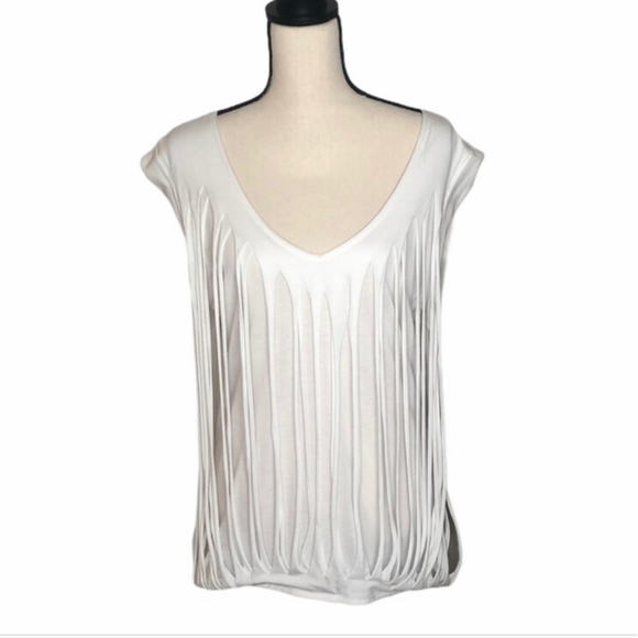 BCBGMaxAzria White Shirt withDistressed Overlay - Picture 1 of 5